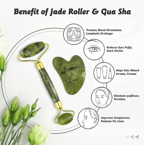 Natural Jade Roller & Gua Sha Set – Anti-Aging Facial Massage Tool