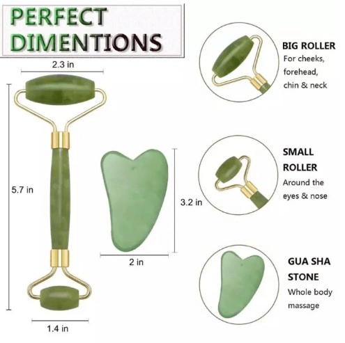 Natural Jade Roller & Gua Sha Set – Anti-Aging Facial Massage Tool